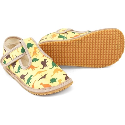 Beda detské Barefoot papuče Dinosaurus Wide Yellow
