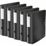 Leitz quality folder 180° Active Solid, pack of 5, A4, wide, rounded spine, 8.2 cm wide, elastic band closure, light polyfoam, plastic folder, black, 10471095 - 10471095-5