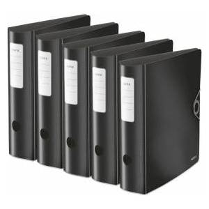 Leitz quality folder 180° Active Solid, pack of 5, A4, wide, rounded spine, 8.2 cm wide, elastic band closure, light polyfoam, plastic folder, black, 10471095 - 10471095-5