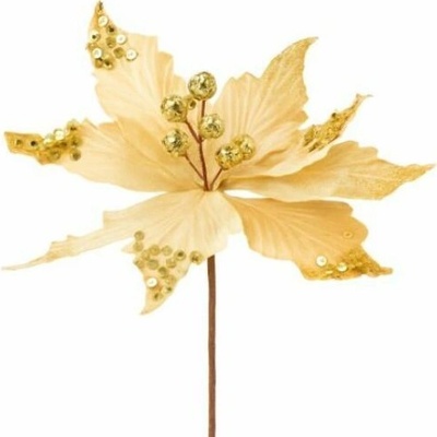 Vetvička MagicHome s kvetom Poinsettia zlatá 31 cm