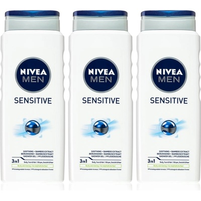Nivea Men Sensitive душ-гел за мъже 3 x 500 ml (изгодна опаковка)
