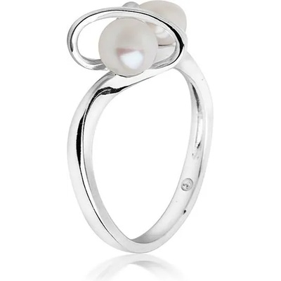 Swan Сребърен пръстен с бели перли и цирконий FN562RW Swan