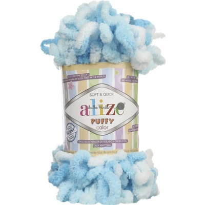 Alize Příze Puffy color 5924 tyrkysovo-bílá