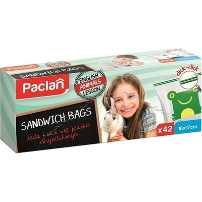 PACLAN ZIP Desiatové vrecká, s obrázkami a anglickými slovíčkami, 16x17cm - 42ks (krabica)