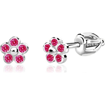 Duppi detské náušnice nezábudky DU 70549 z bieleho zlata s kamienkami rubínovo červenými zapínanie balónik