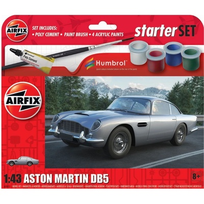 Airfix 1: 43 Автомобил Aston Martin DB5 - стартов комплект с 4 акрилни бои, лепило и четка (985011)
