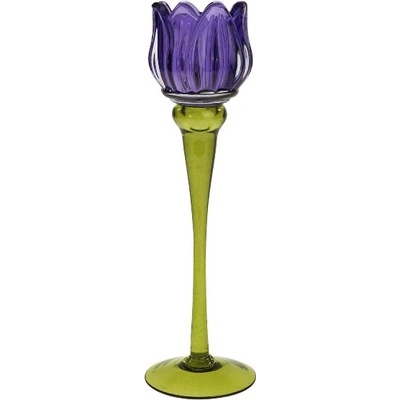 Werner Voss Sklenený svietnik Tulipán 26 cm lila