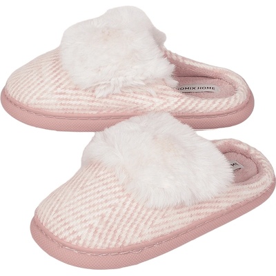 Домашни пантофи в цвят пудра и млечно бяло с пух