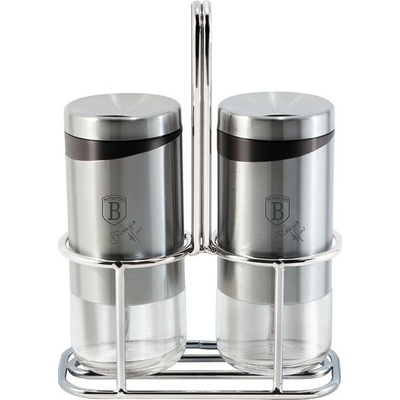 Pro-Tech shop Soľnička a korenička zo skla a nerezu s priehľadným stojanom 120 ml 55867