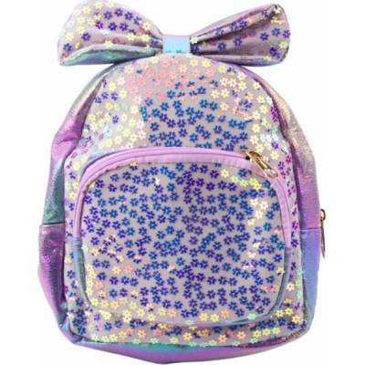 Lean Dětský batoh s flitry, květinami, mašlí, fialový, 22 cm, 2,8 l