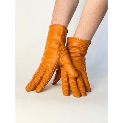 kožené dámské rukavice v hořčicové barvě