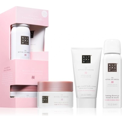 RITUALS The Ritual Of Sakura čistiaci sprchový gél 50 ml + čistiaci peeling 125 g + jemný telový krém 70 ml