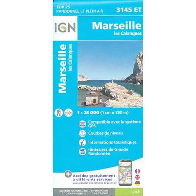 IGN Karte, Carte de randonnée et plein air Marseille, les Calanques