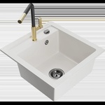Mexen Vito гранитна мивка с 1 камера с кухненски смесител Flora, бял (6503-20-670401-57-B)