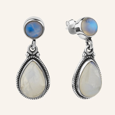 SilveAmo Strieborné visiace náušnice s mesačným kameňom Selene C5LK5003