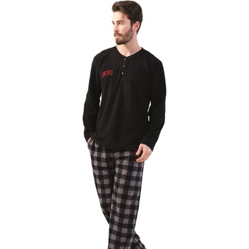 Image 1 of Мъжка поларена пижама в черно и каре