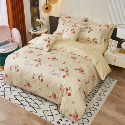 TiaHome 3 dielne obliečky krep polycotton Strawberry béžové 140x200 70x90