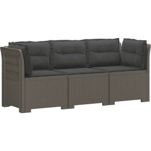 vidaXL Пейка за градина с Cushions във вид на ратан ПП Светлосиво (3443847)