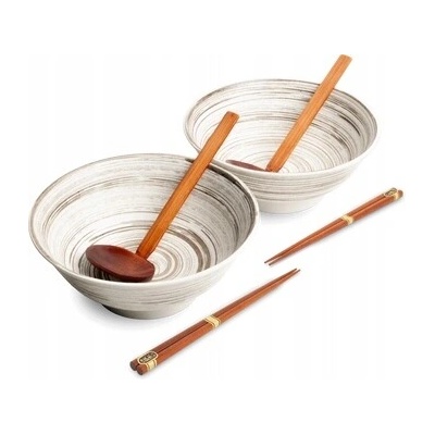 Emro Aziatica Sada 2 misek s lžícemi a hůlkami Ramen Uzu White 22 cm