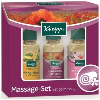 Kneipp Massage Oil pre ženy masážny olej Ylang-Ylang 20 ml + masážny olej Šťastné časy 20 ml + masážny olej Mandlové kvety 20 ml darčeková sada