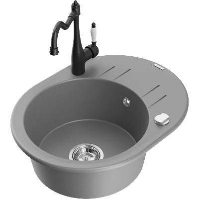 Mexen Kevin гранитна кухненска мивка с 1 корито, отцедник и кухненски смесител Carla, сив - 6517-71-670700-70 (6517-71-670700-70)