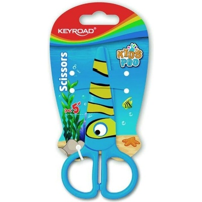 Školské nožnice KEYROAD, 12 cm, blister, motív Ryba, modré