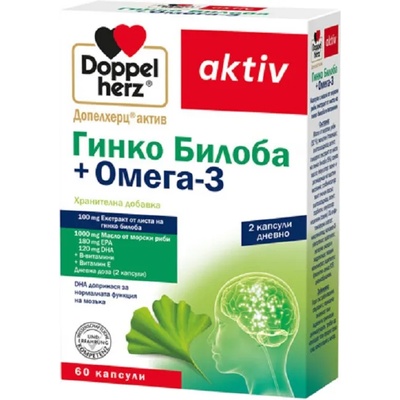 Doppelherz Aktiv Гинко Билоба + Омега-3, 60 капсули