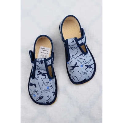 Beda Barefoot 060010/W bačkorky chlapecké modrošedé letadla
