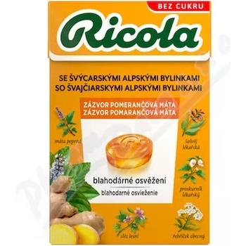 RICOLA Zázvor pomarančová mäta bylinné bonbóny bez cukru 40 g