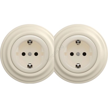 Reblig - Двойна ретро розетка за дома с рамка SCHUKO 230V бежова (RG0135C)