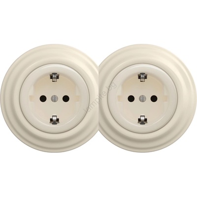Reblig - Двойна ретро розетка за дома с рамка SCHUKO 230V бежова (RG0135C)
