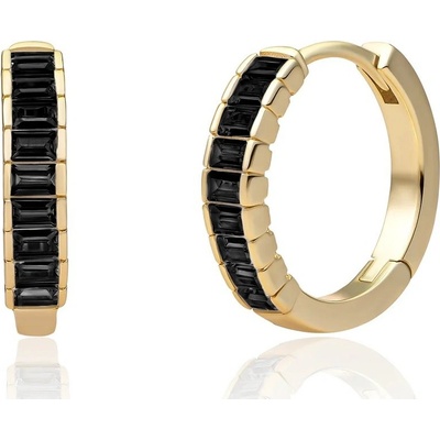 Sparkling Jewels Pozlátené náušnice s čiernymi kubickými zirkónmi EAG23-CZ02