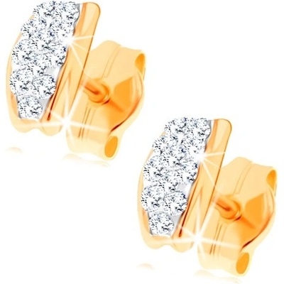 Šperky Eshop Puzetové náušnice ve žlutém zlatě oblouček vykládaný krystaly Swarovski S2GG149.01