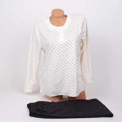 Дамска макси плюшена пижама в бяло и черно с точки