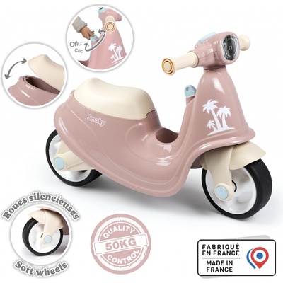 Smoby motorka s reflektorom Scooter Pink s gumenými kolesami ružové