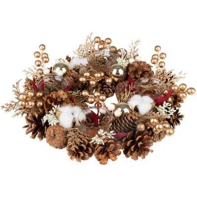 MagicHome Veniec zlatý adventný s bavlnou 32 x 8,5 cm