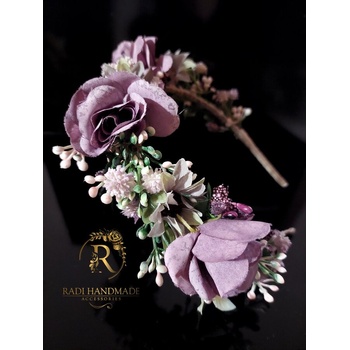 Image 1 of Radi handmade Диадема с лилави рози и лилави хризантеми (598)