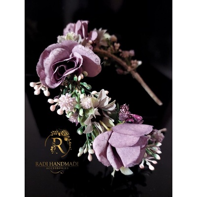 Radi handmade Диадема с лилави рози и лилави хризантеми (598)