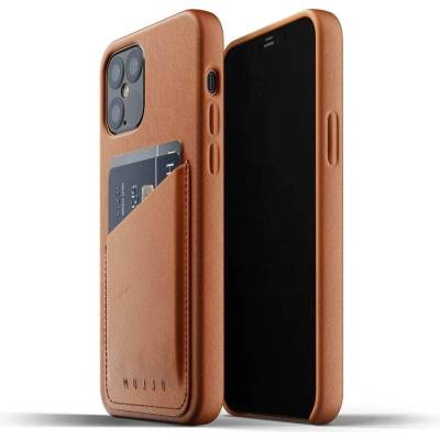 Mujjo Leather Wallet Case - кожен (естествена кожа) кейс с джоб за кредитна карта за iPhone 12, iPhone 12 Pro (кафяв)