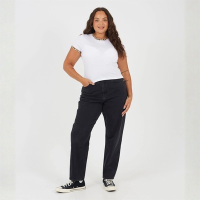 Brave Soul BS Plus Size Short Sleeve T-shit with Leopard Print Neck and Sleeve Rib - White/Leopard