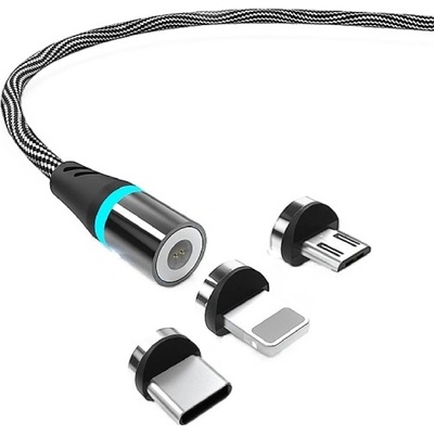 W-star KBMG2BKW1 magnetický USB 3v1 USBC, Lightning micro USB, 3A, 1m, černý, bílý