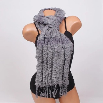 Image 1 of Дамски шал в сиво със сребристо ламе и ресни