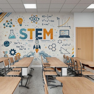 Art Gift Decor Детски фототапет stem ракета и научни формули