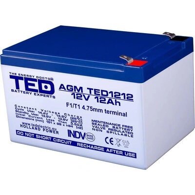 Оловна Батерия TED ELECTRIC, 12V, 12Ah, 152/ 98/ 96 mm, AGM (TED-12V-12-AGM)
