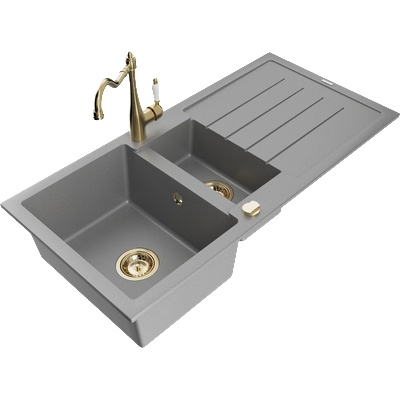 Mexen Andres гранитна мивка с 1, 5 камери със сушилник и кухненски смесител Carla, сив - 6515-71-670700-50 (6515-71-670700-50)