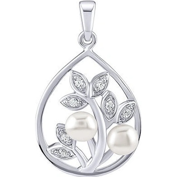 SILVEGO Strieborný prívesok Arania s bielymi pravými prírodnými perlami a Brilliance Zirconia FWP15135W