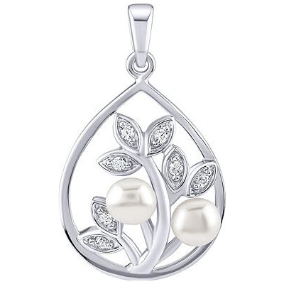SILVEGO Strieborný prívesok Arania s bielymi pravými prírodnými perlami a Brilliance Zirconia FWP15135W