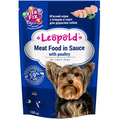 Leopold Dog - Пълноценна консервирана месна храна с птиче месо в сос за кучета в зряла възраст, 24 х 100гр