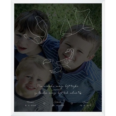 Plakát ZNAMENÍ a QR KÓD vlastní píseň a fotografie Rámeček: Bílý rámeček, Počet osob, Text: 3-4 osoby, Text plakátu: Vlastní text