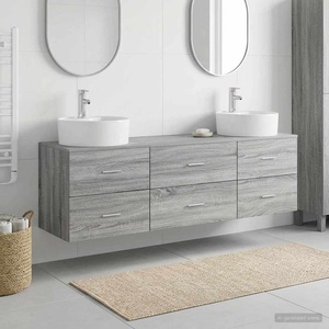 vidaXL Комплект стенни шкафове за баня 3 бр. Сив Сонома (3405872)